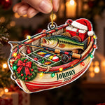 Custom Name Fishing Christmas Gifts for Anglers - Personalized Acrylic Ornament - Santa Can Wait I’m Fishing
