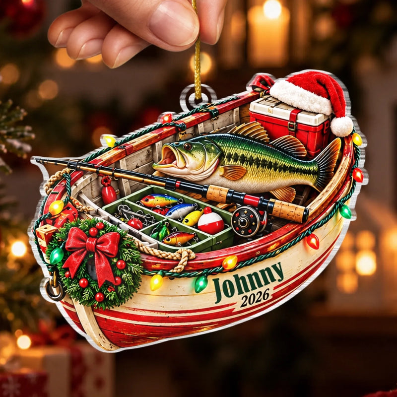 Custom Name Fishing Christmas Gifts for Anglers - Personalized Acrylic Ornament - Santa Can Wait I’m Fishing