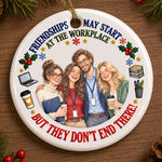 Funny Workplace Friendship Christmas Gifts for Coworkers - Personalized Photo Ceramic Ornament - Work Hard Laugh Harder