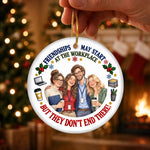 Funny Workplace Friendship Christmas Gifts for Coworkers - Personalized Photo Ceramic Ornament - Work Hard Laugh Harder