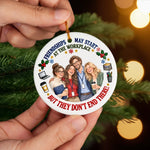 Funny Workplace Friendship Christmas Gifts for Coworkers - Personalized Photo Ceramic Ornament - Work Hard Laugh Harder
