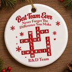 Custom Name Team Christmas Gifts for Coworkers - Personalized Scrabble Ceramic Ornament - Same Desk Different Stories