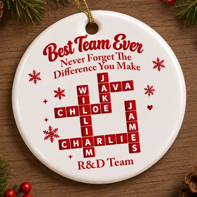 Custom Name Team Christmas Gifts for Coworkers - Personalized Scrabble Ceramic Ornament - Same Desk Different Stories