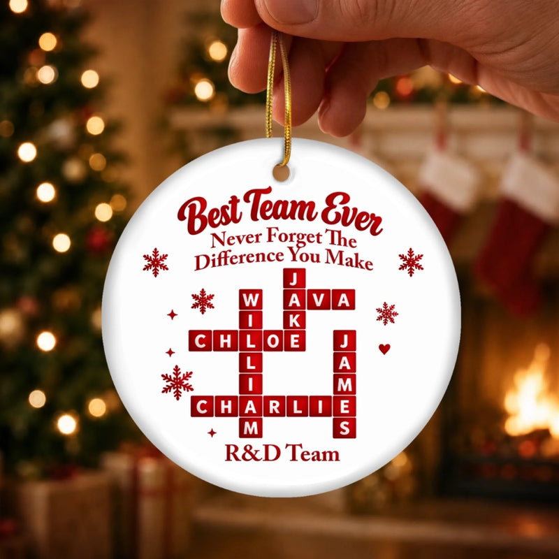 Custom Name Team Christmas Gifts for Coworkers - Personalized Scrabble Ceramic Ornament - Same Desk Different Stories