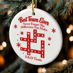 Custom Name Team Christmas Gifts for Coworkers - Personalized Scrabble Ceramic Ornament - Same Desk Different Stories