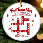 Custom Name Team Christmas Gifts for Coworkers - Personalized Scrabble Ceramic Ornament - Same Desk Different Stories
