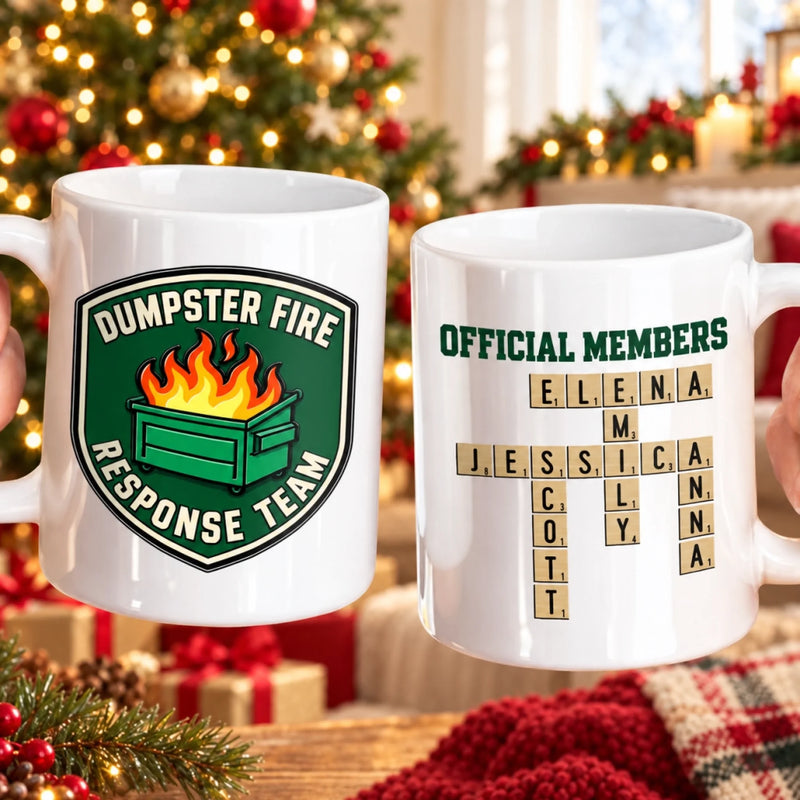 Custom Name Dumpster Fire Response Team Gifts - Personalized Scrabble Mug - Officially A Hot Mess