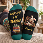 Custom Name Funny Book Lover Gifts - Personalized Crew Socks - I'm Reading