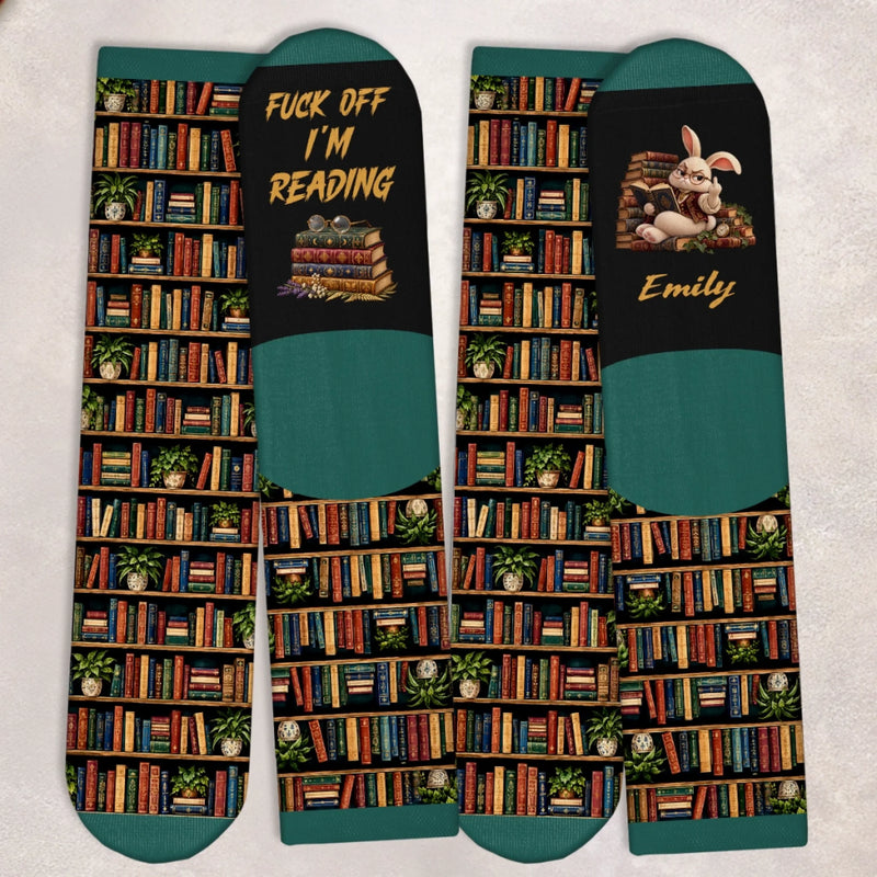 Custom Name Funny Book Lover Gifts - Personalized Crew Socks - I'm Reading