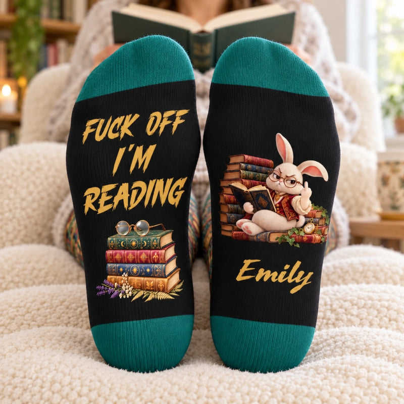 Custom Name Funny Book Lover Gifts - Personalized Crew Socks - I'm Reading