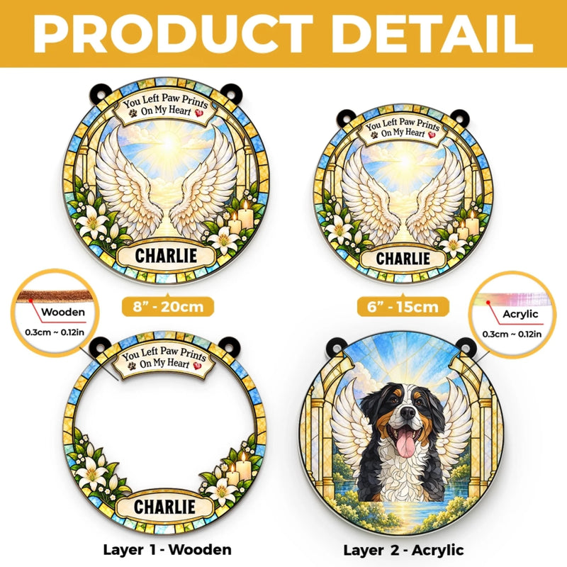 Custom Name Memorial Dog Gifts - Personalized Window Hanging Suncatcher - Paw Prints