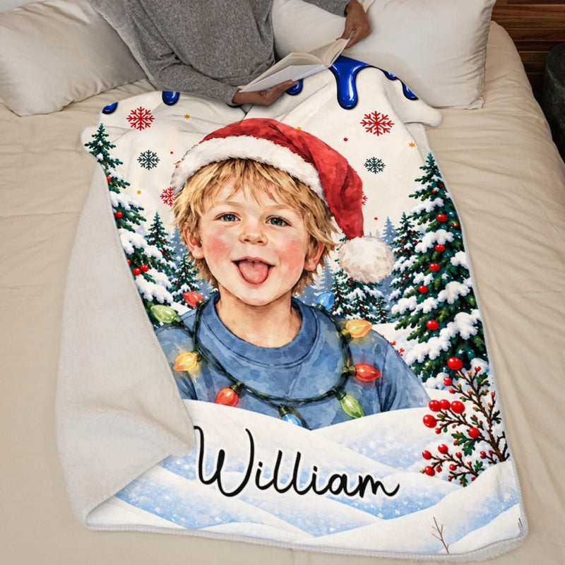 Custom Photo Name Christmas Gifts for Kids - Personalized Blanket - Keep Christmas Merry