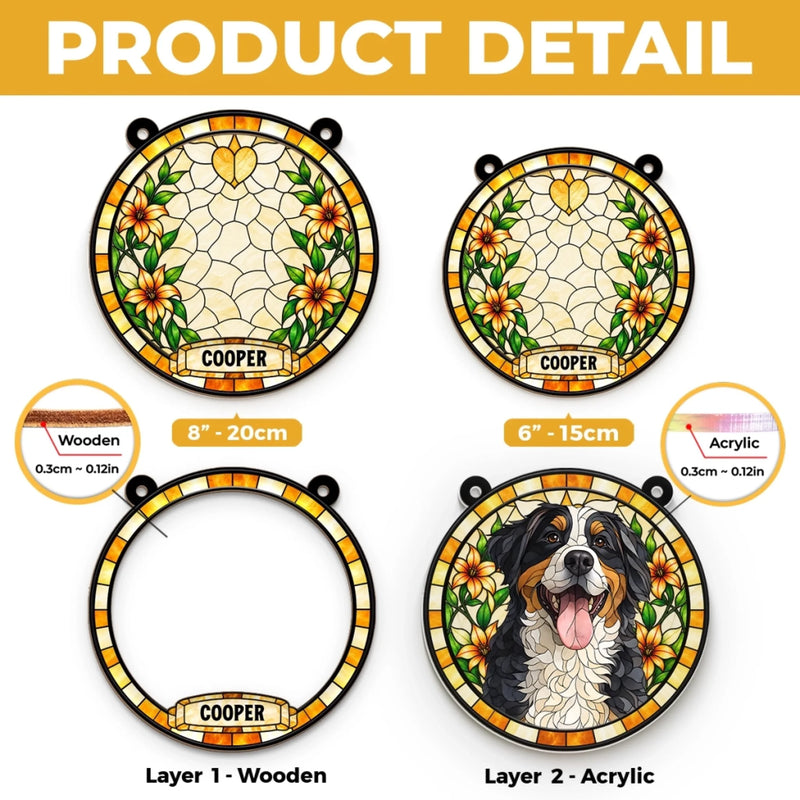 Custom Name Bernese Mountain Dog Gifts - Personalized Window Hanging Suncatcher - On My Heart