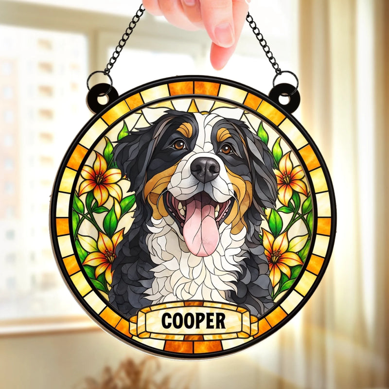 Custom Name Bernese Mountain Dog Gifts - Personalized Window Hanging Suncatcher - On My Heart