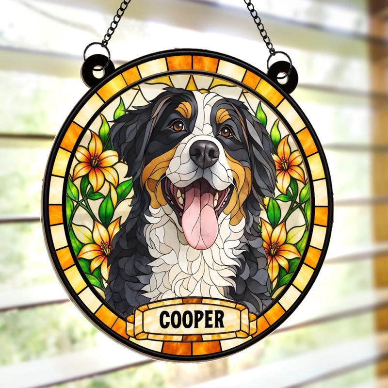 Custom Name Bernese Mountain Dog Gifts - Personalized Window Hanging Suncatcher - On My Heart