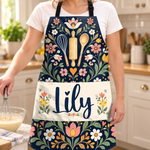 Custom Name Floral Baking Gifts for Women - Personalized Apron With Pocket - Baked With Love