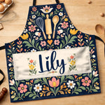 Custom Name Floral Baking Gifts for Women - Personalized Apron With Pocket - Baked With Love