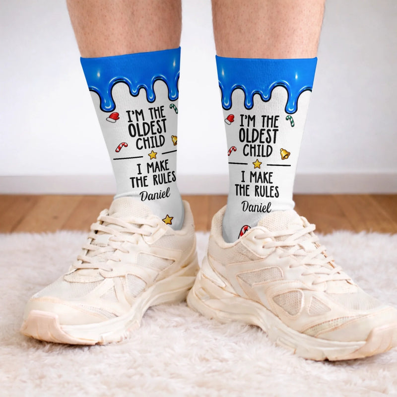 Custom Name Christmas Gifts for Siblings - Personalized Tube Socks - The Rules