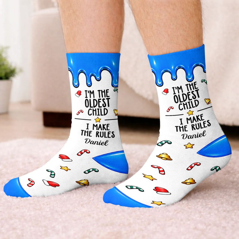 Custom Name Christmas Gifts for Siblings - Personalized Tube Socks - The Rules