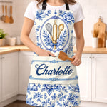 Custom Name Blue Floral Kitchen Gifts - Personalized Apron With Pocket - Happiness Is Homemade