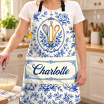 Custom Name Blue Floral Kitchen Gifts - Personalized Apron With Pocket - Happiness Is Homemade
