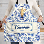 Custom Name Blue Floral Kitchen Gifts - Personalized Apron With Pocket - Happiness Is Homemade