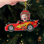 Custom Name Christmas Race Car Gifts for Kids - Personalized Photo Acrylic Ornament - Jingle All The Way