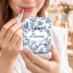 Custom Name Floral Bow Gifts For Women - Personalized LED Compact Makeup Mirror - Floral Selfie