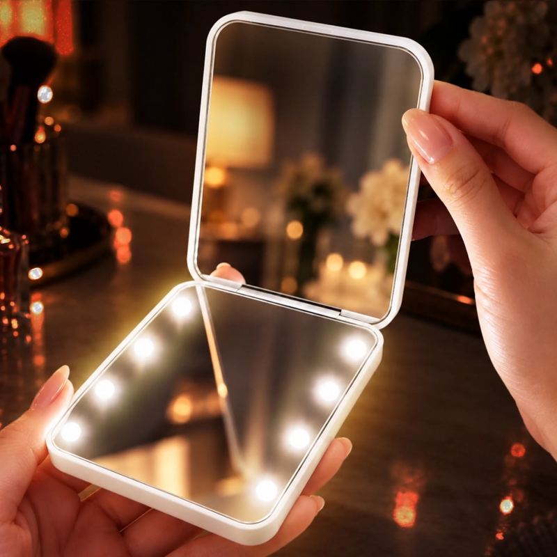 Custom Name Floral Bow Gifts For Women - Personalized LED Compact Makeup Mirror - Floral Selfie