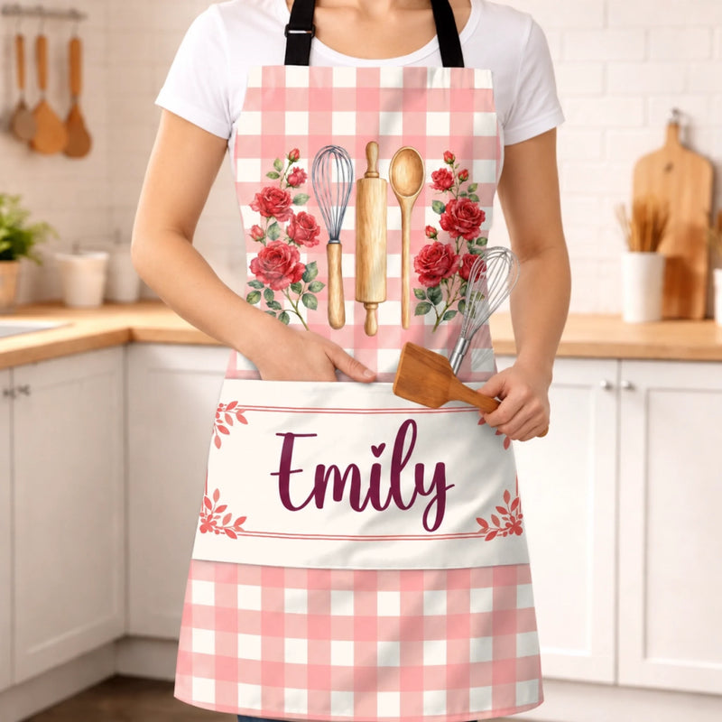 Custom Name Baking Gifts For Women - Personalized Apron With Pocket - Mixing Love Into Every Bite