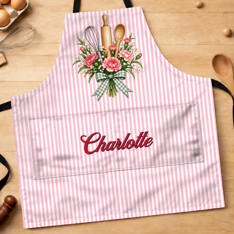 Custom Name Floral Baking Gifts - Personalized Apron With Pocket - Whisking Up Happiness