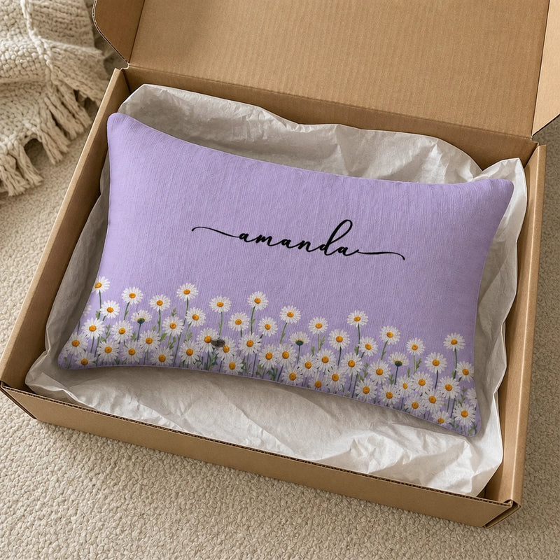 Custom Name Floral Decor - Personalized Woven Pillow - Dreaming In Wild Blooms