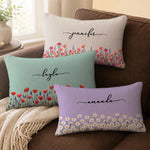 Custom Name Floral Decor - Personalized Woven Pillow - Dreaming In Wild Blooms