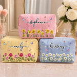 Custom Name Floral Butterfly Design - Personalized Seersucker Makeup Bag - Wildflowers In My Heart