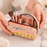 Custom Name Floral Butterfly Design - Personalized Seersucker Makeup Bag - Wildflowers In My Heart