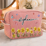 Custom Name Floral Butterfly Design - Personalized Seersucker Makeup Bag - Wildflowers In My Heart