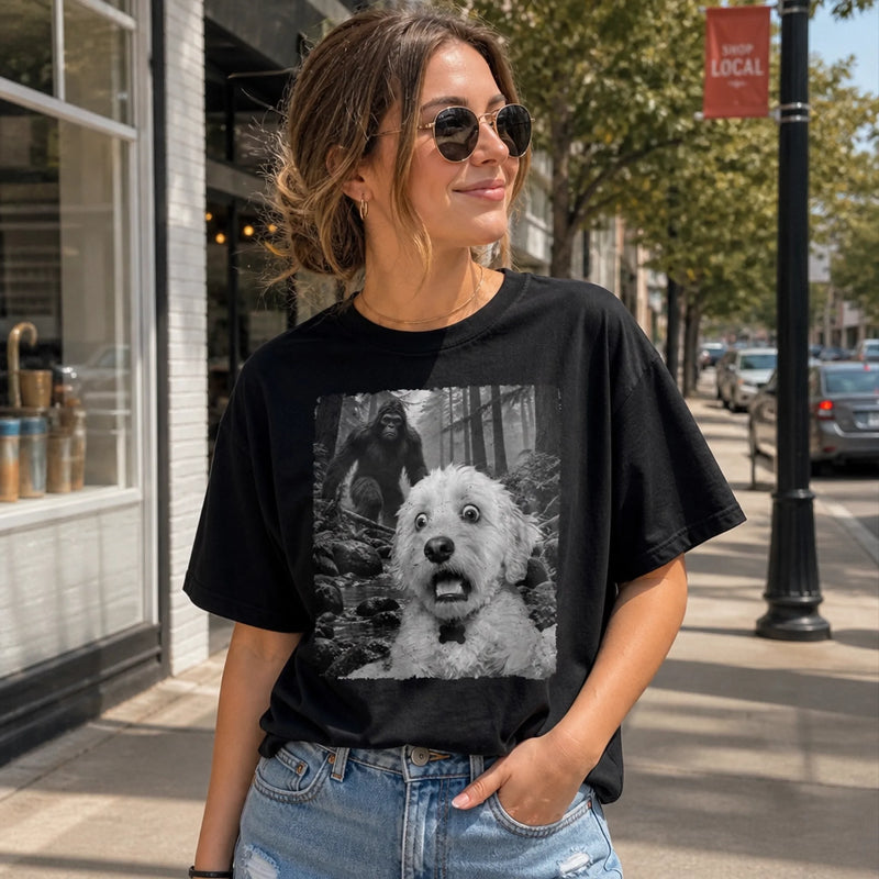 Custom Pet Photo Funny Bigfoot Dog Gifts - Personalized T-Shirt - With Paws