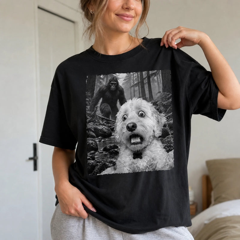 Custom Pet Photo Funny Bigfoot Dog Gifts - Personalized T-Shirt - With Paws