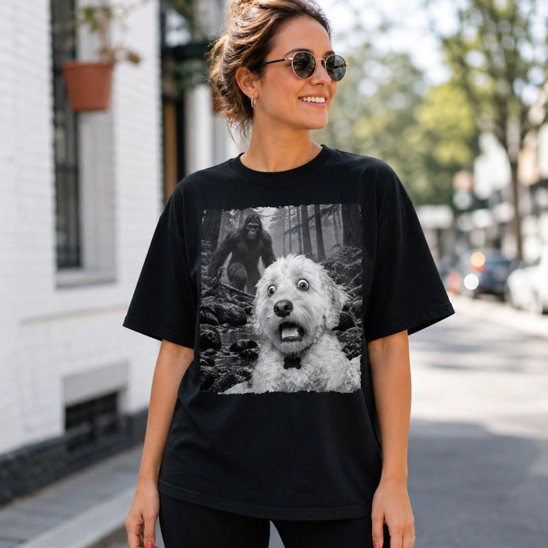 Custom Pet Photo Funny Bigfoot Dog Gifts - Personalized T-Shirt - With Paws