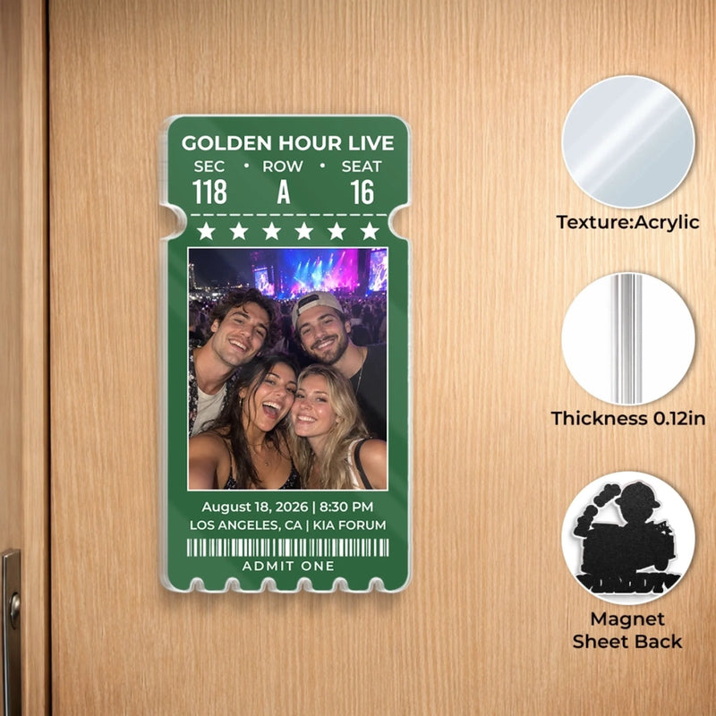 Custom Photo Concert Ticket Gifts for Music Lovers - Personalized Acrylic Fridge Magnet - Heartbeat