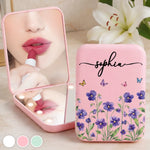Custom Name Floral Gifts for Women - Personalized LED Compact Makeup Mirror - Butterfly Girl