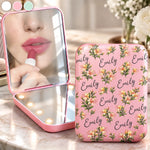 Custom Name Floral Gifts For Women - Personalized LED Compact Makeup Mirror - Uniqueness