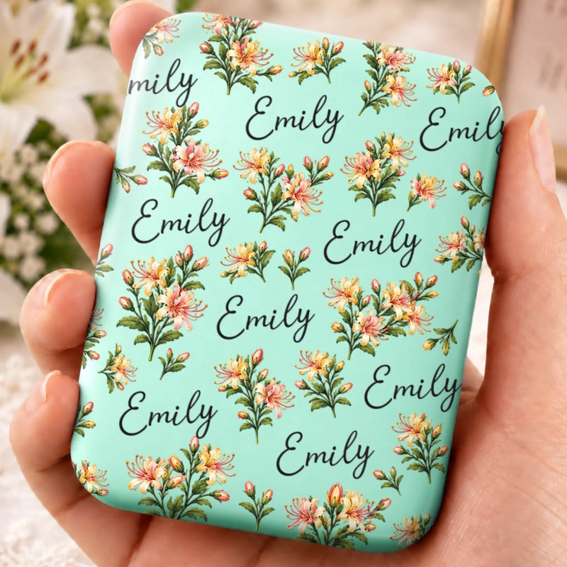 Custom Name Floral Gifts For Women - Personalized LED Compact Makeup Mirror - Uniqueness