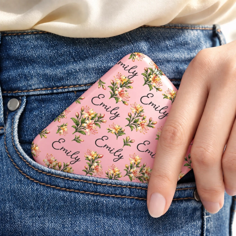 Custom Name Floral Gifts For Women - Personalized LED Compact Makeup Mirror - Uniqueness