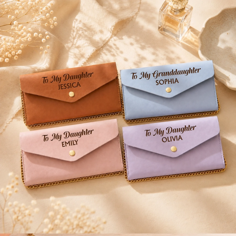 Custom Name Daughter Gifts - Personalized Leather Envelope Wallet - Always My Little Girl