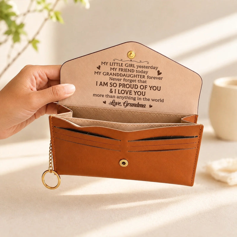 Custom Name Daughter Gifts - Personalized Leather Envelope Wallet - Always My Little Girl