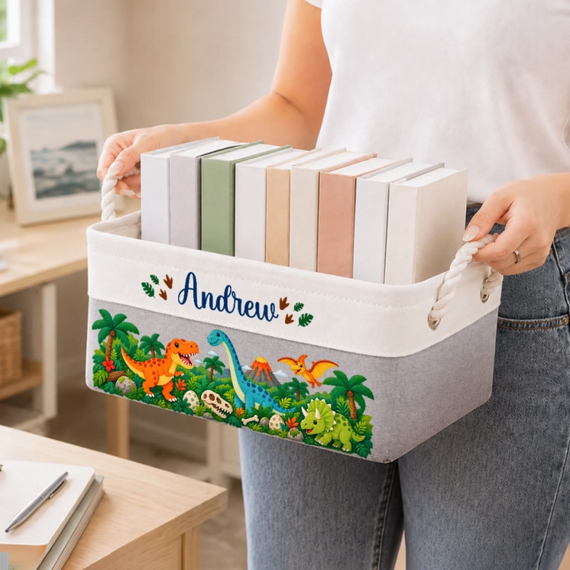 Custom Name Construction Truck Gifts For Kids - Personalized Storage Basket - Roar Into Adventure
