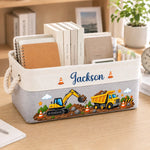 Custom Name Construction Truck Gifts For Kids - Personalized Storage Basket - Roar Into Adventure