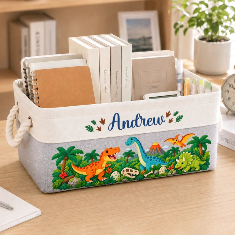 Custom Name Construction Truck Gifts For Kids - Personalized Storage Basket - Roar Into Adventure