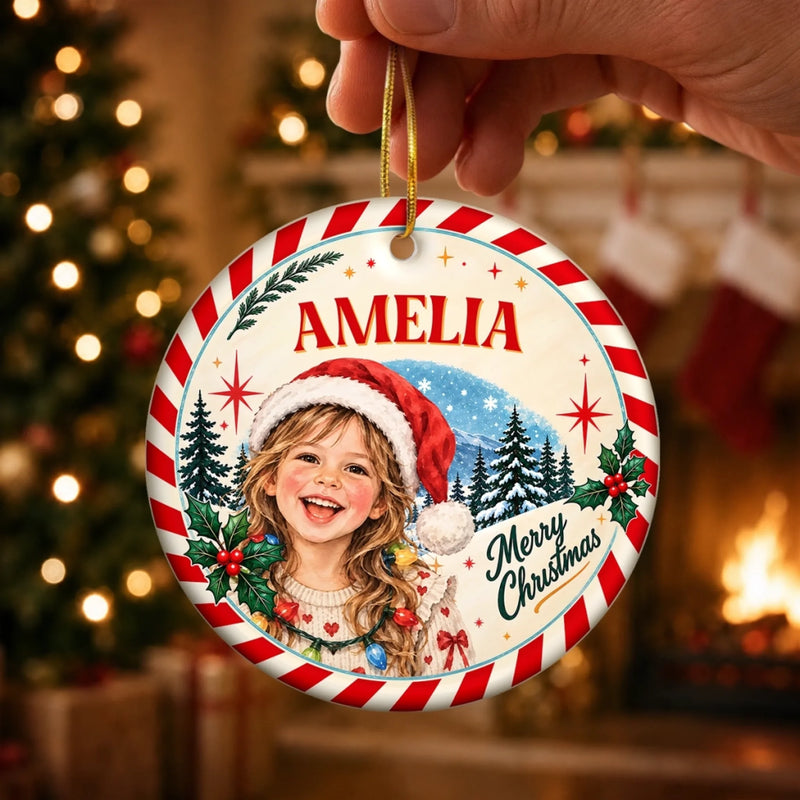 Custom Photo Christmas Keepsakes for Children - Personalized Christmas Ceramic Ornament - Christmas Is Calling
